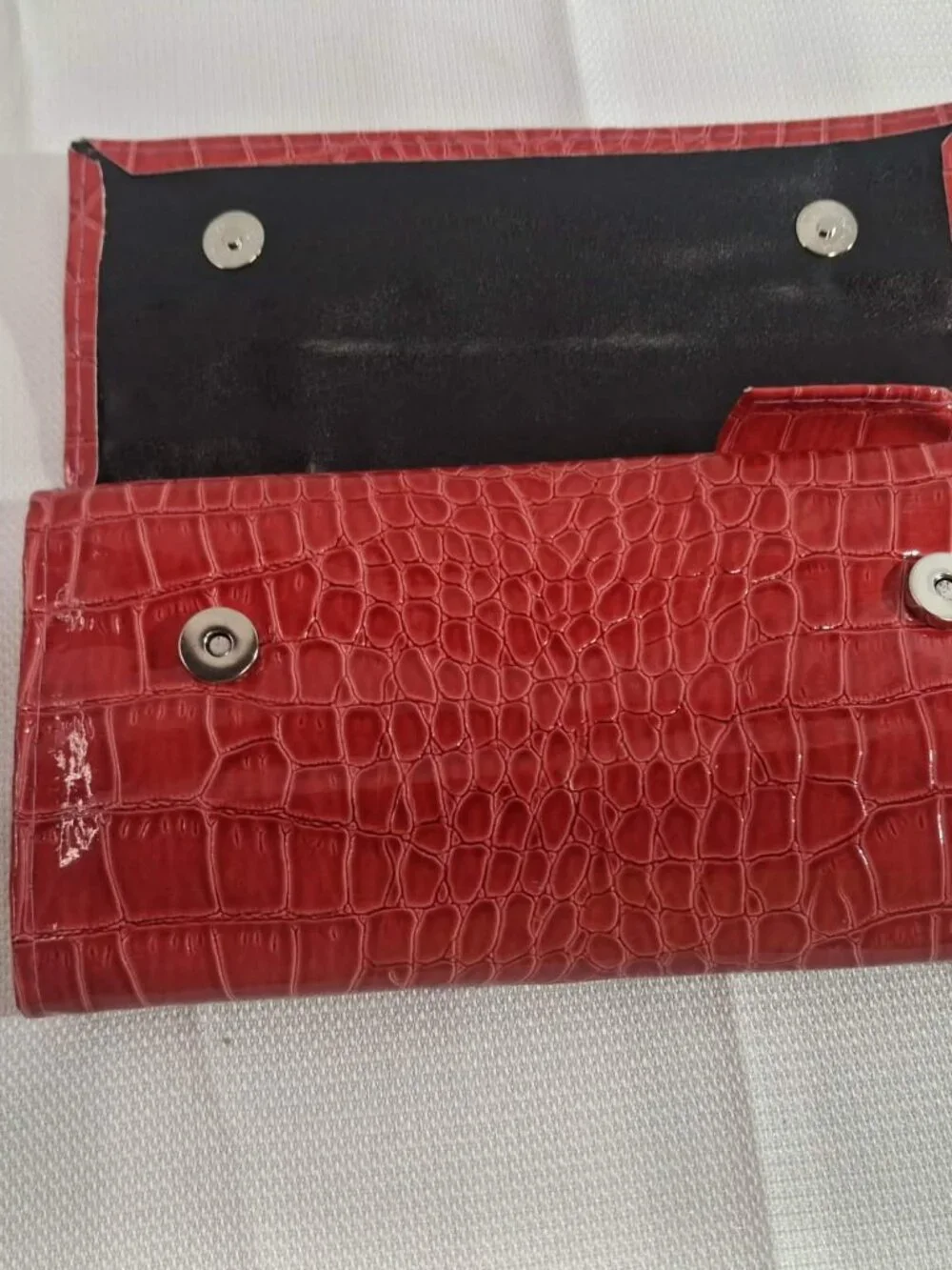 Make-Up Brush Set Faux Leather Red Roll Up Snap Close Case